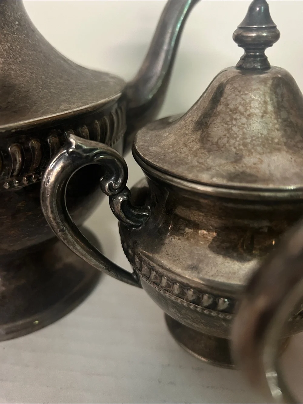 Vintage-Style Silver Tea Set - 3 Piece Tea, Sugar & Creamer